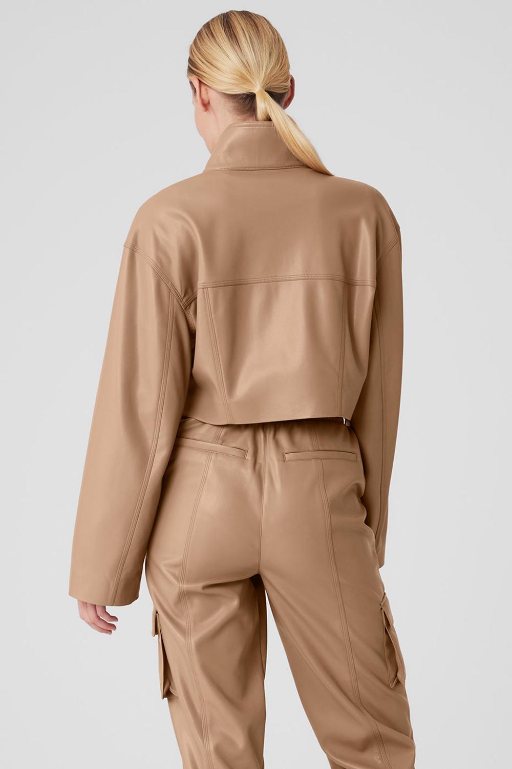 Μπουφαν γυναικεια Alo Yoga Faux Leather Power Hour Toasted Almond | Greece  HRICO-4316