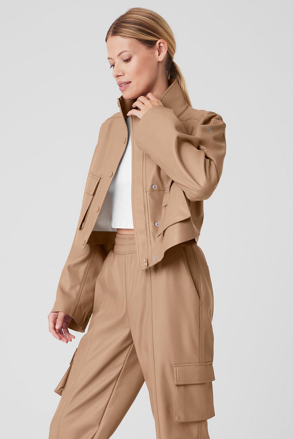 Μπουφαν γυναικεια Alo Yoga Faux Leather Power Hour Toasted Almond | Greece  HRICO-4316