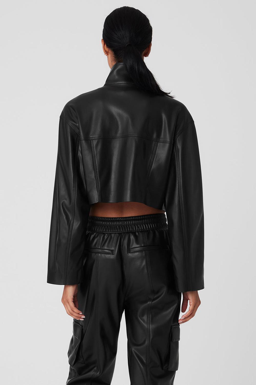 Μπουφαν γυναικεια Alo Yoga Faux Leather Power Hour μαυρα | Greece  AJOCY-9682