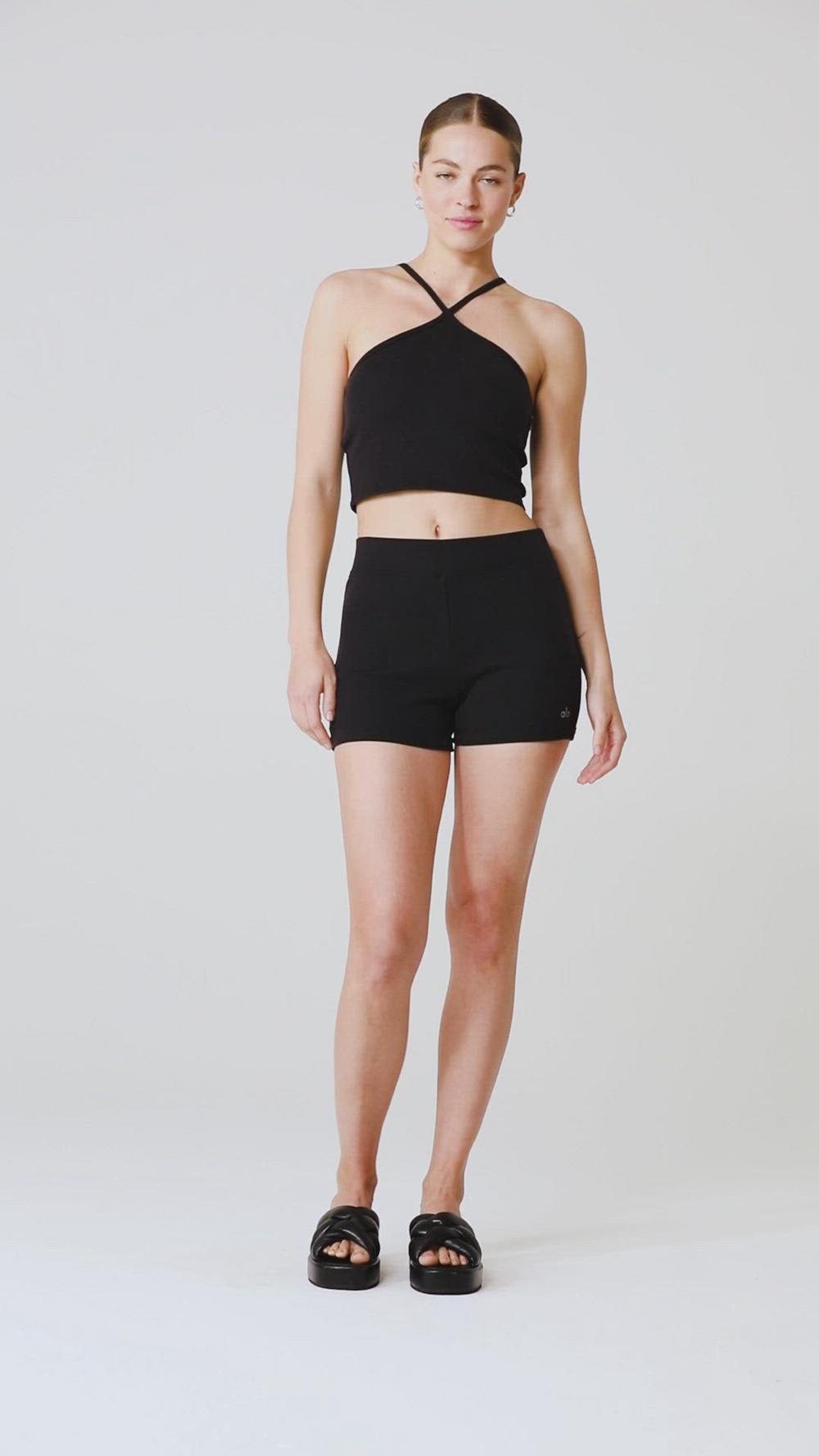 Σορτσ γυναικεια Alo Yoga Goddess Ribbed High-Waist Hot μαυρα | Greece  RZMJU-4938