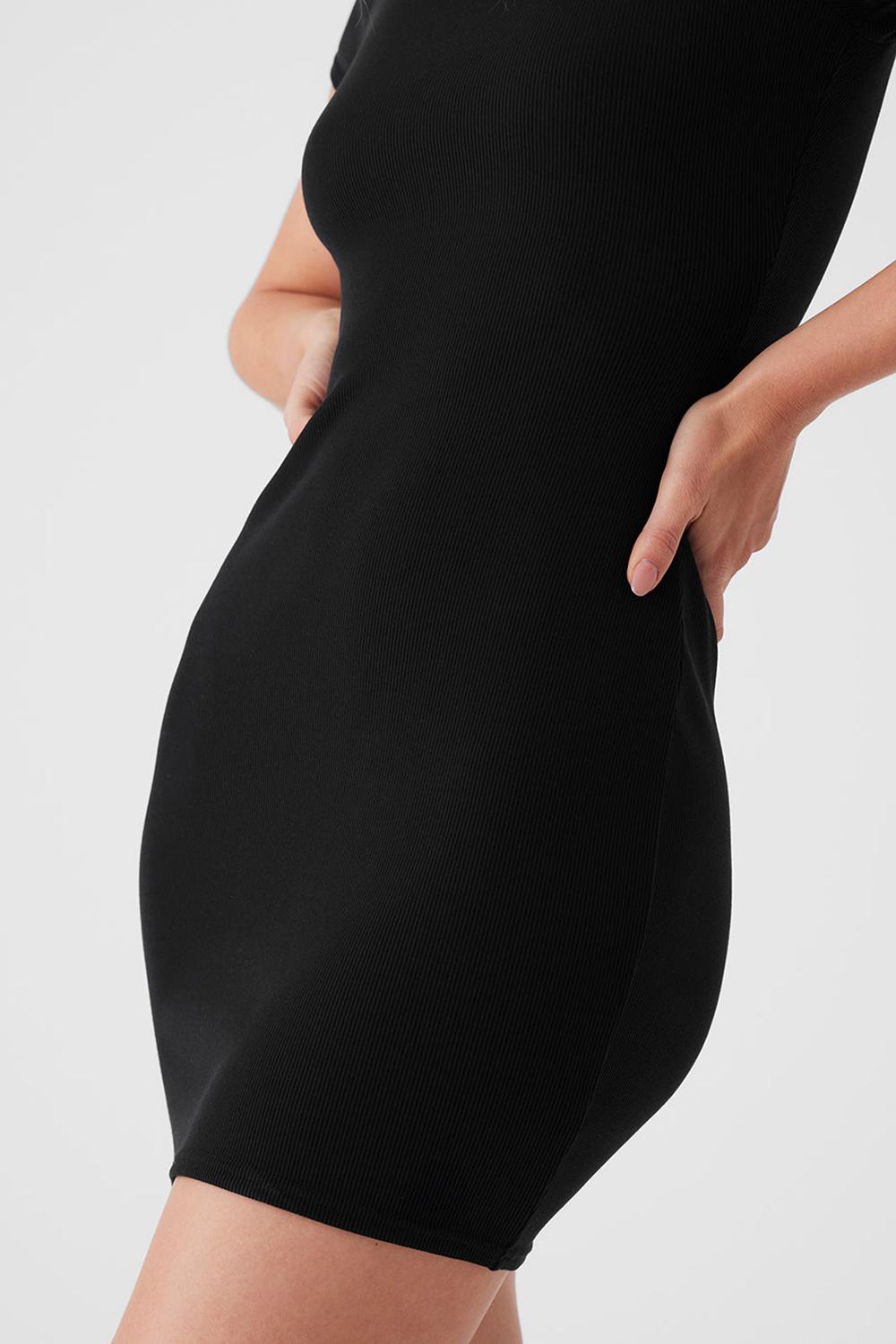 Φορεμα γυναικεια Alo Yoga Goddess Ribbed Short Sleeve μαυρα | Greece  KUXIW-4219