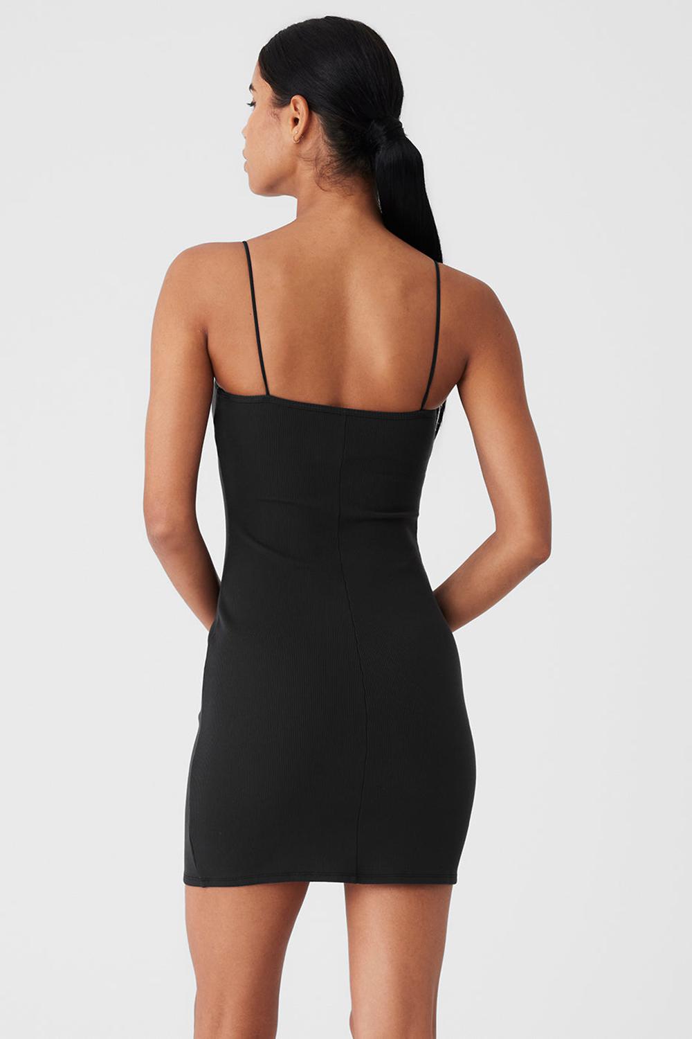 Φορεμα γυναικεια Alo Yoga Goddess Ribbed Spaghetti Strap μαυρα | Greece  YVWUK-8953