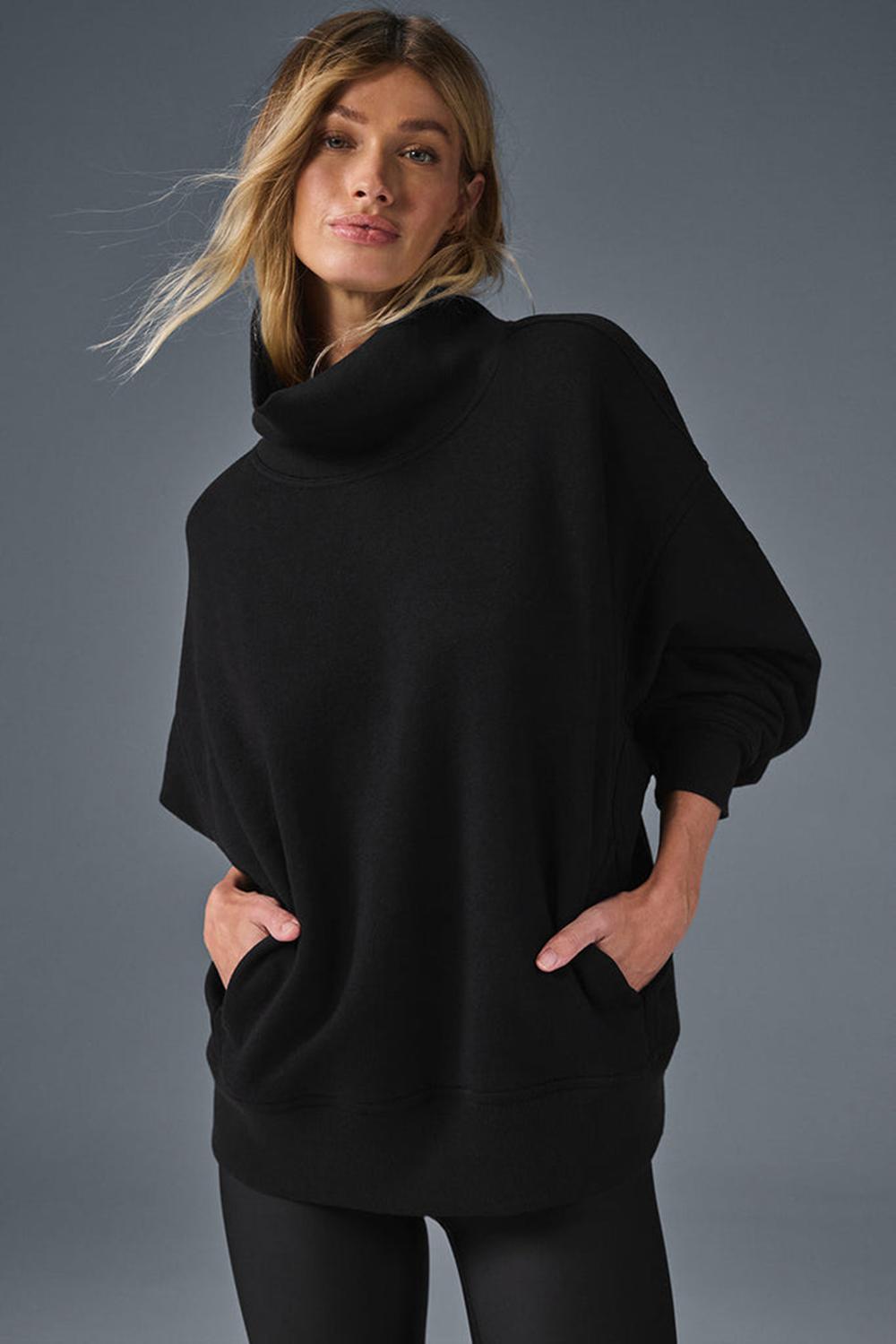 Φουτερ γυναικεια Alo Yoga Hazy Mock Neck μαυρα | Greece  KFOIX-8910