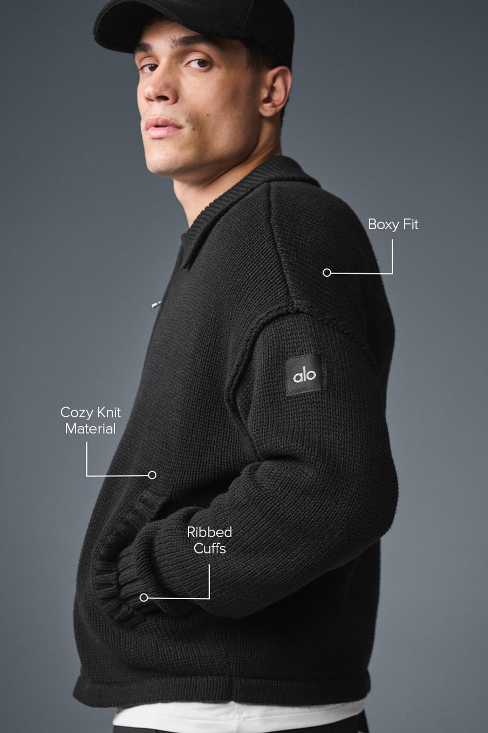 Πουλόβερ ανδρικα Alo Yoga Heritage Full Zip μαυρα | Greece  PDXAG-4918