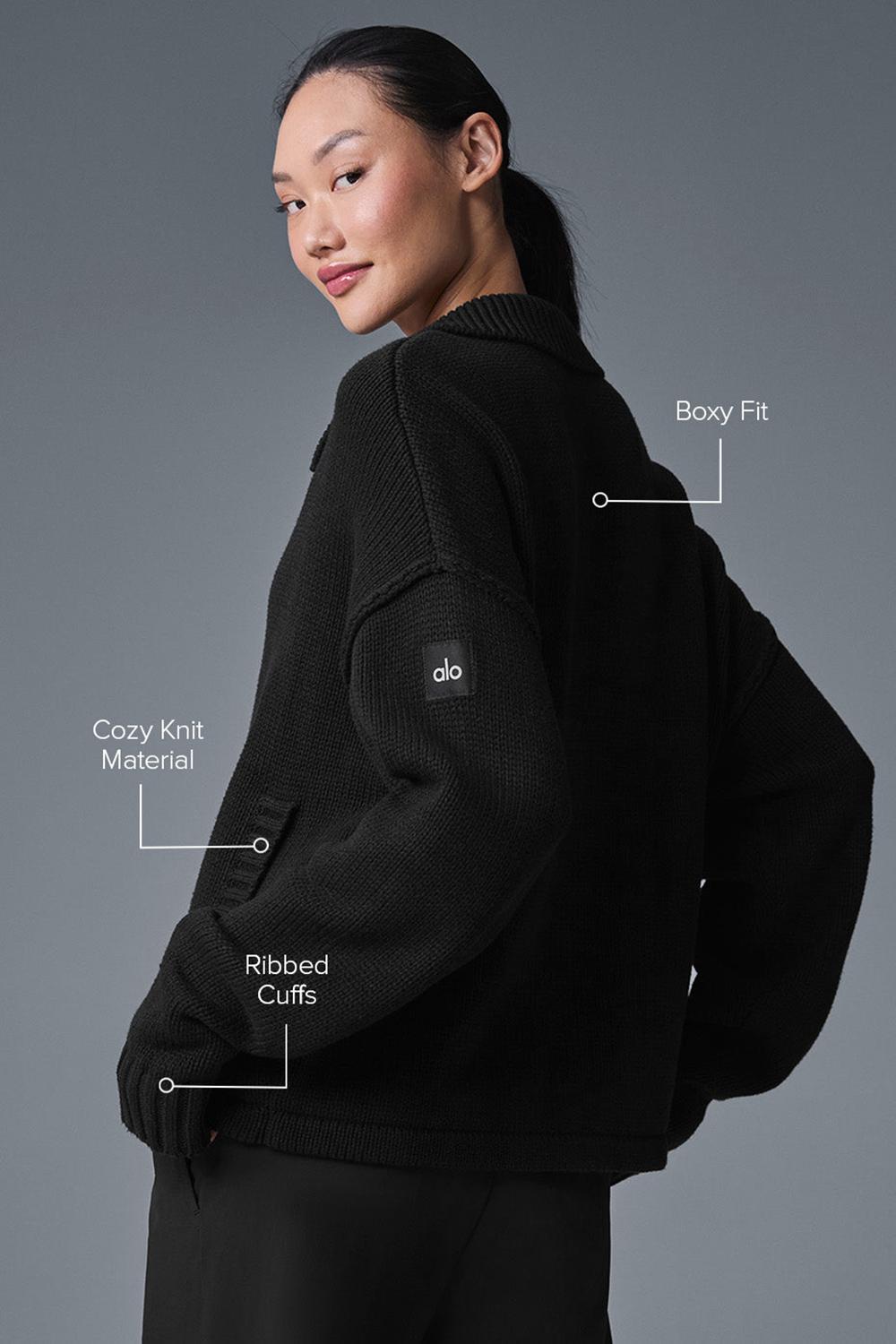 Πουλόβερ γυναικεια Alo Yoga Heritage Full Zip μαυρα | Greece  SOGWI-6092