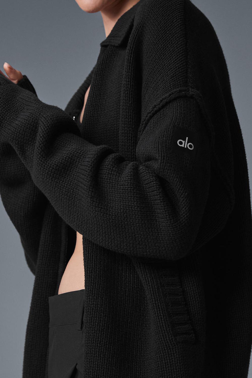 Πουλόβερ γυναικεια Alo Yoga Heritage Full Zip μαυρα | Greece  SOGWI-6092