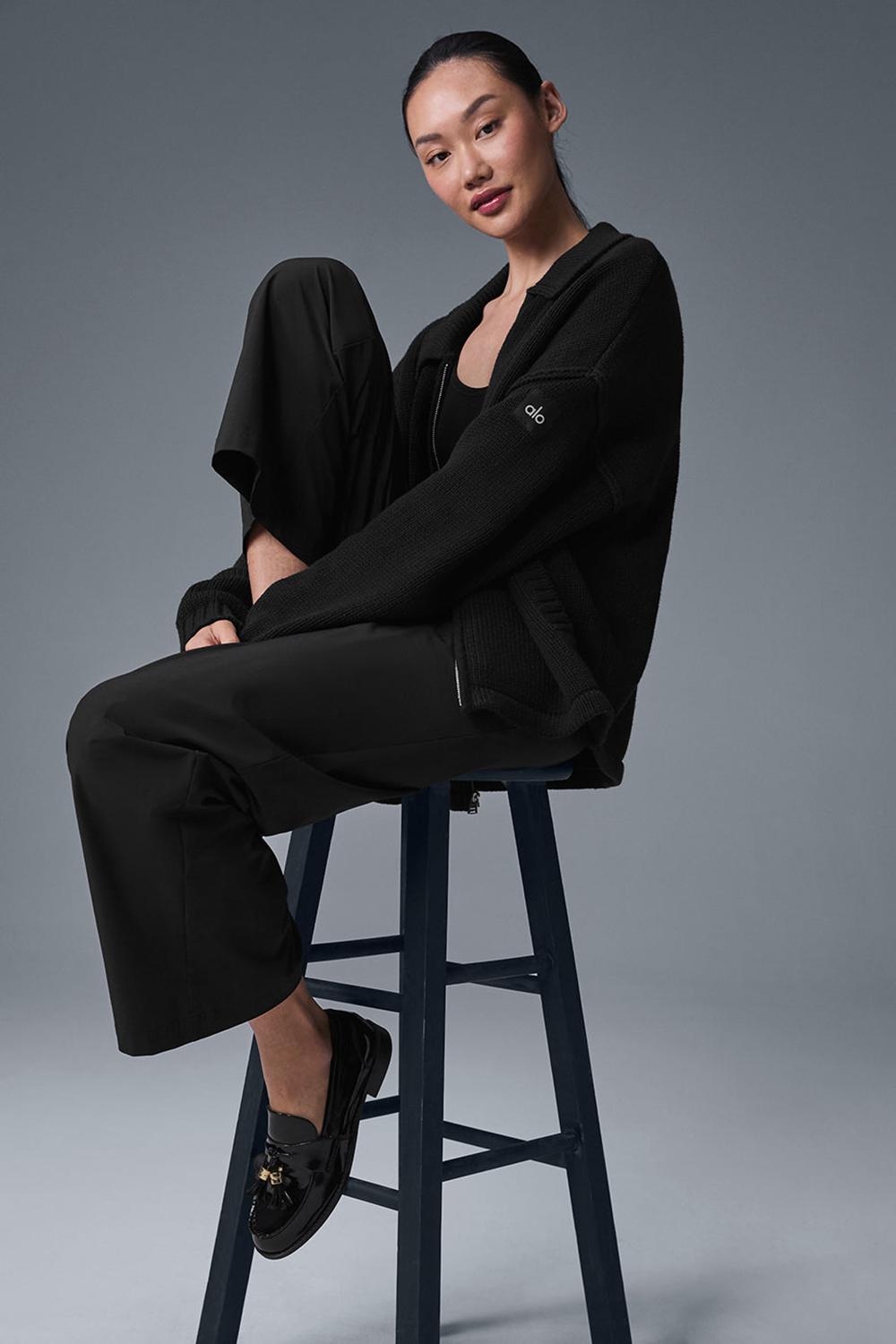 Πουλόβερ γυναικεια Alo Yoga Heritage Full Zip μαυρα | Greece  SOGWI-6092