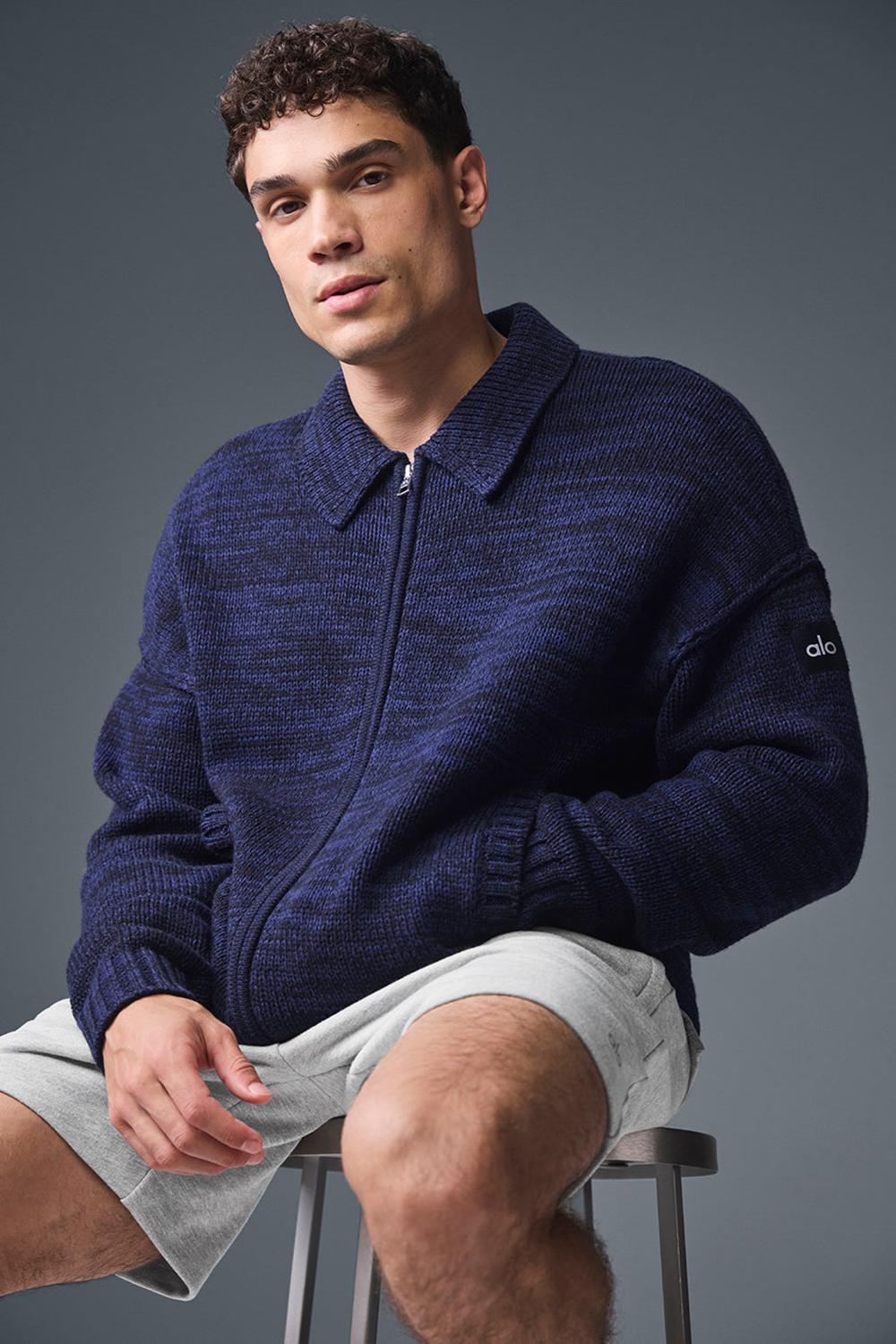 Πουλόβερ ανδρικα Alo Yoga Heritage Full Zip σκουρο μπλε | Greece  MENHA-5172