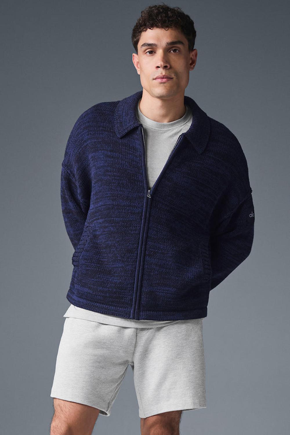 Πουλόβερ ανδρικα Alo Yoga Heritage Full Zip σκουρο μπλε | Greece  MENHA-5172