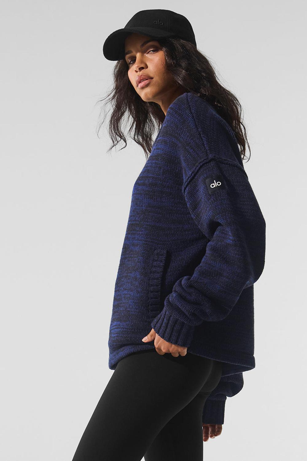 Πουλόβερ γυναικεια Alo Yoga Heritage Full Zip σκουρο μπλε | Greece  TGXFH-5768