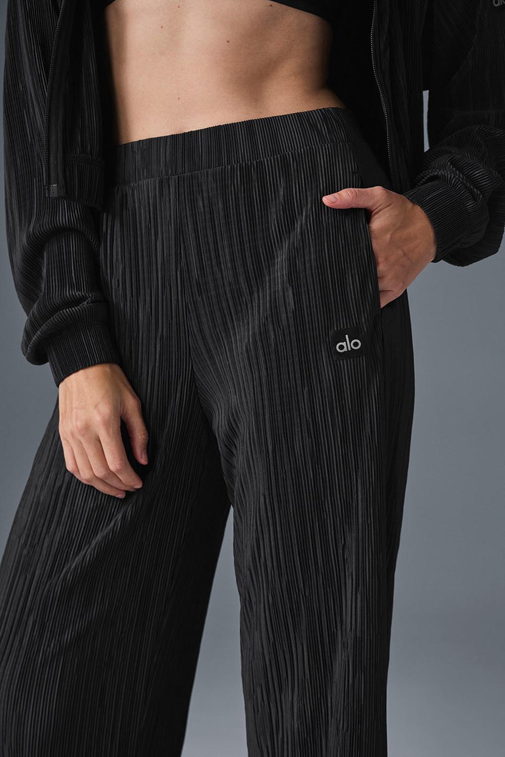 Παντελονι γυναικεια Alo Yoga High-Waist Micro Plisse Straight Leg μαυρα | Greece  AWDQK-8937