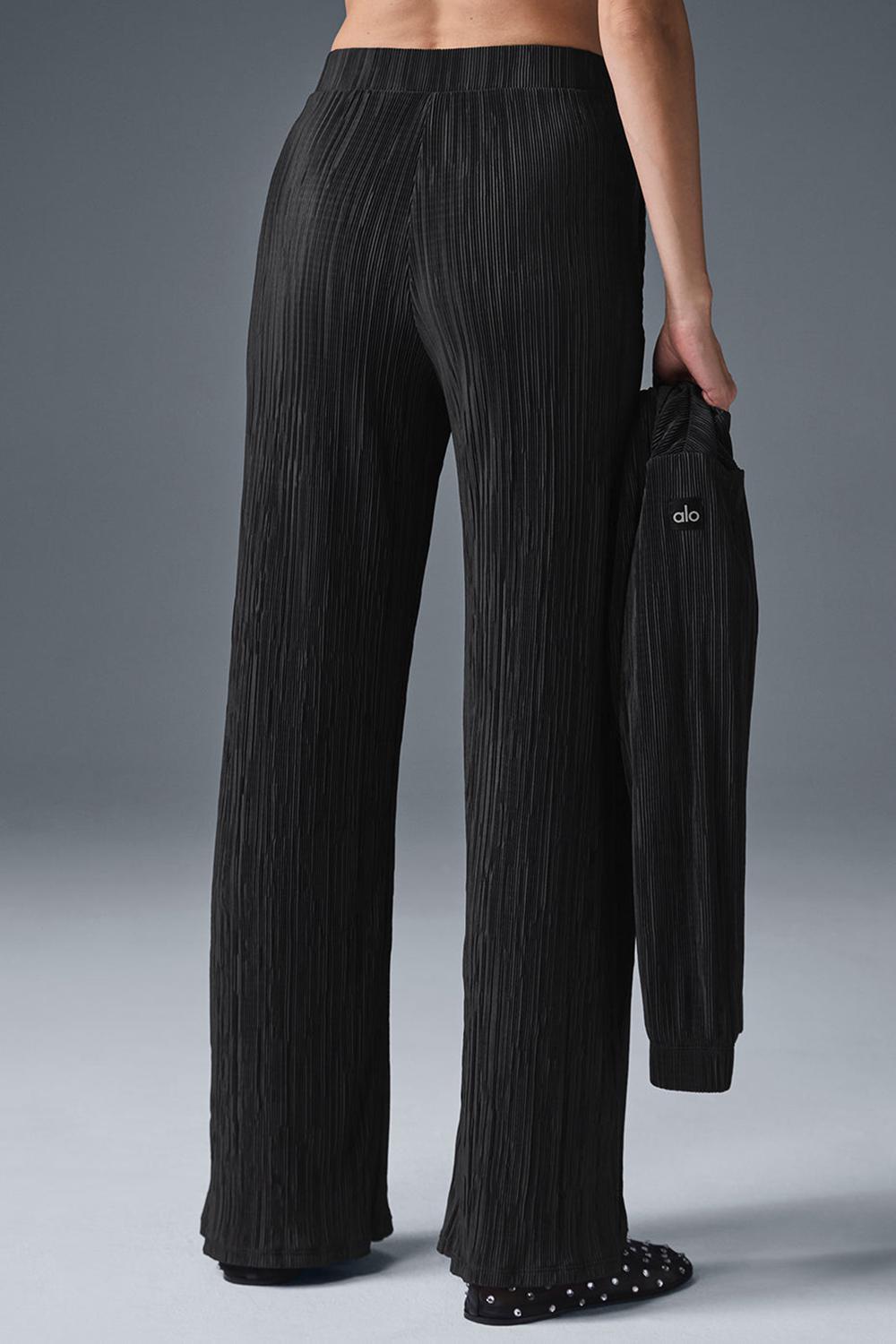 Παντελονι γυναικεια Alo Yoga High-Waist Micro Plisse Straight Leg μαυρα | Greece  AWDQK-8937