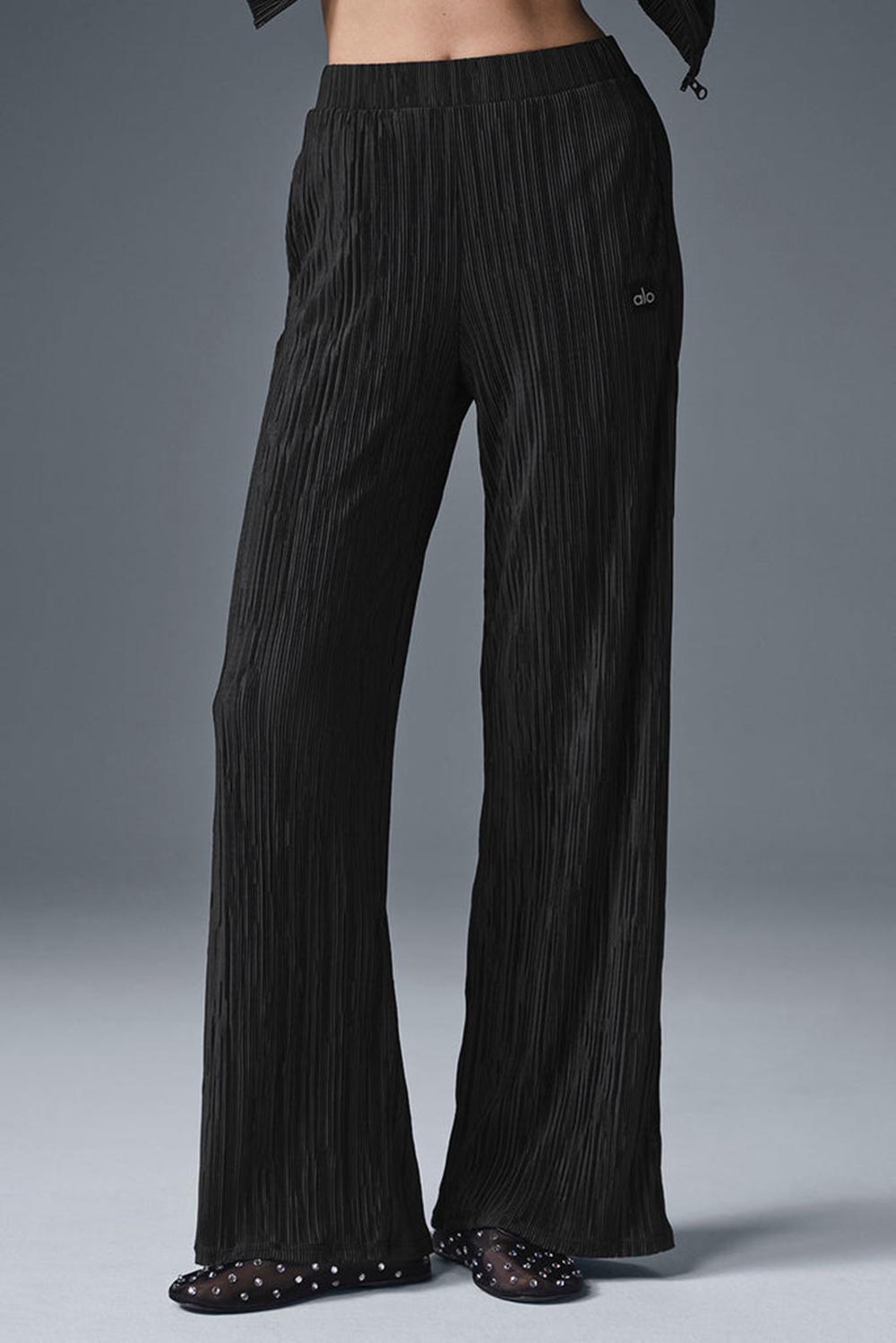 Παντελονι γυναικεια Alo Yoga High-Waist Micro Plisse Straight Leg μαυρα | Greece  AWDQK-8937