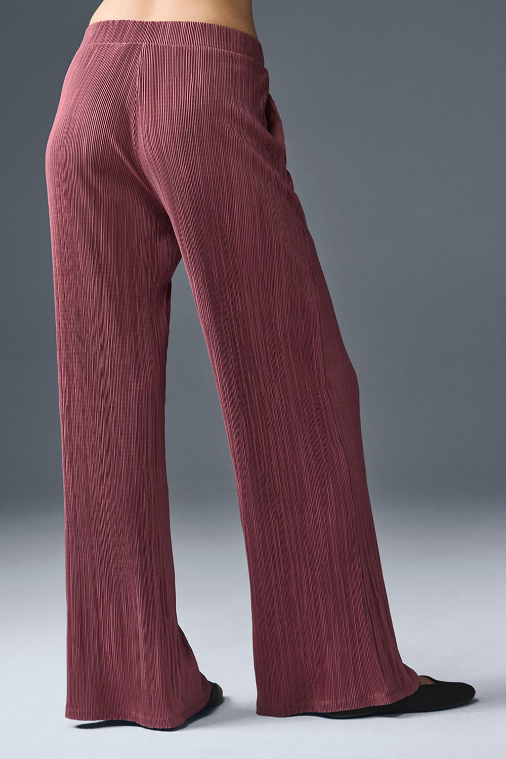 Παντελονι γυναικεια Alo Yoga High-Waist Micro Plisse Straight Leg μπορντο | Greece  YSECW-0143