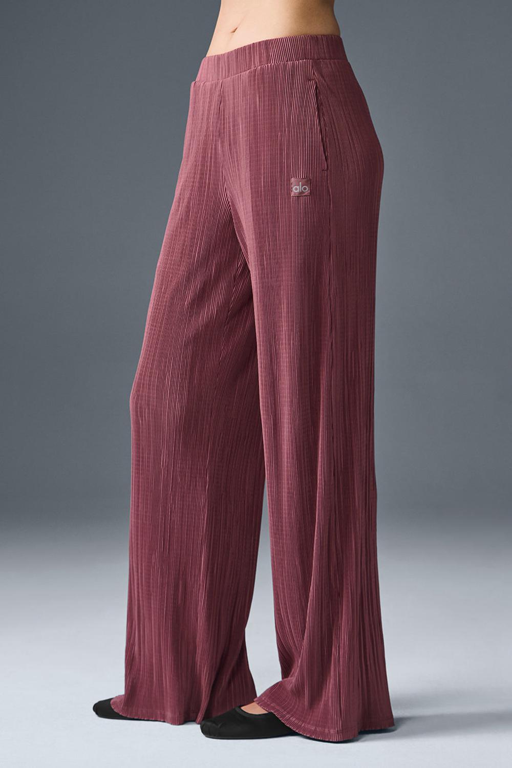 Παντελονι γυναικεια Alo Yoga High-Waist Micro Plisse Straight Leg μπορντο | Greece  YSECW-0143