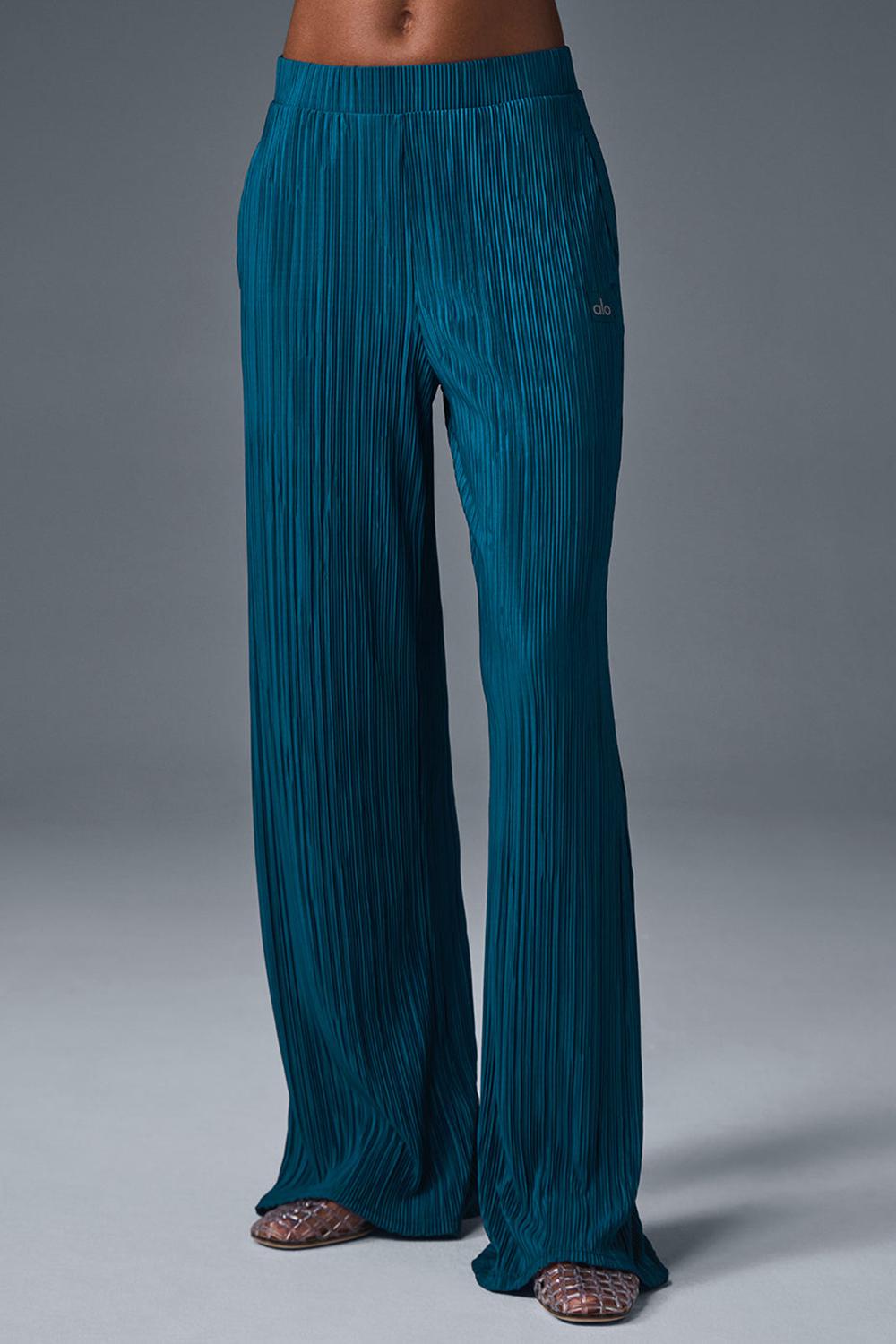 Παντελονι γυναικεια Alo Yoga High-Waist Micro Plisse Straight Leg μπλε | Greece  VMQSZ-4127