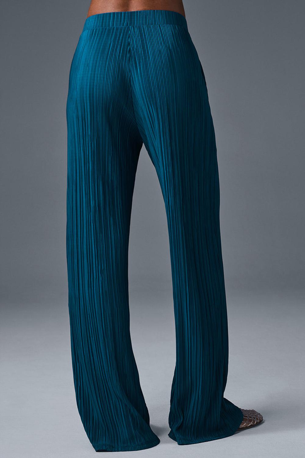 Παντελονι γυναικεια Alo Yoga High-Waist Micro Plisse Straight Leg μπλε | Greece  VMQSZ-4127