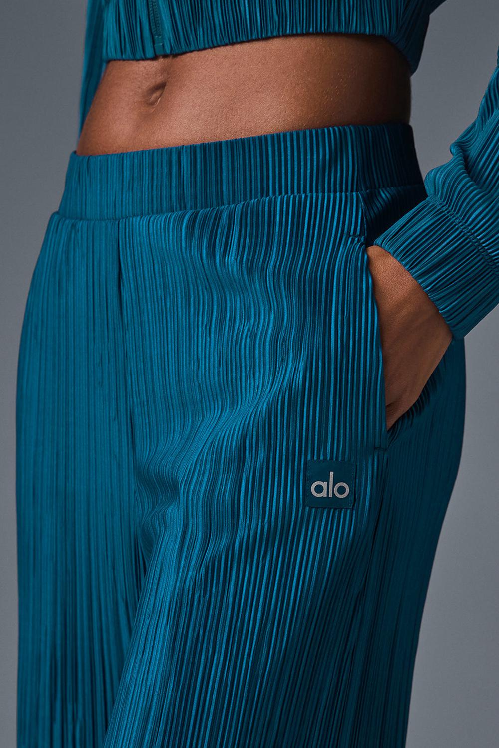 Παντελονι γυναικεια Alo Yoga High-Waist Micro Plisse Straight Leg μπλε | Greece  VMQSZ-4127