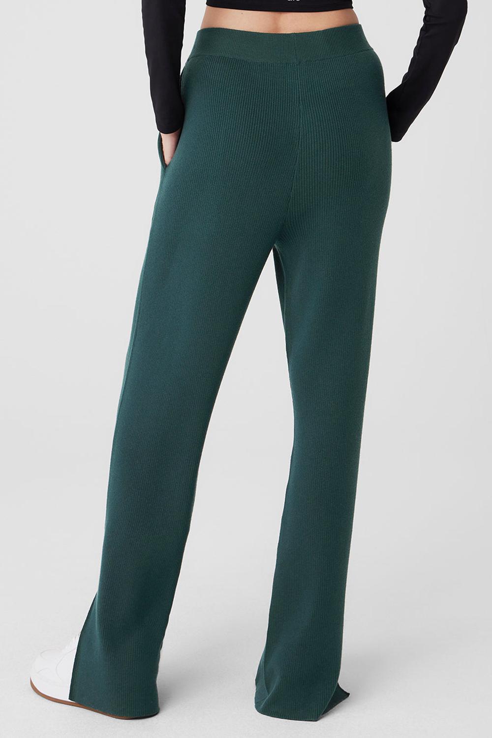 Παντελονι γυναικεια Alo Yoga Knit High-Waist Salana Wide Leg πρασινο | Greece  ADNQP-1870