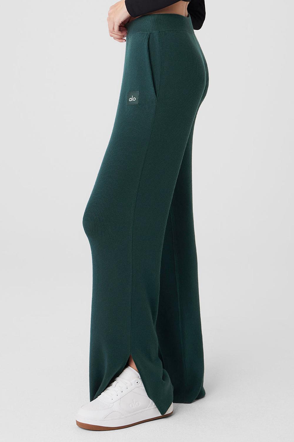 Παντελονι γυναικεια Alo Yoga Knit High-Waist Salana Wide Leg πρασινο | Greece  ADNQP-1870