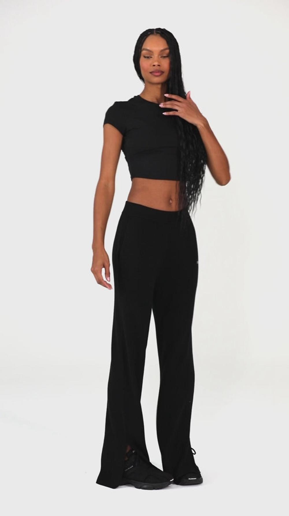 Παντελονι γυναικεια Alo Yoga Knit High-Waist Salana Wide Leg πρασινο | Greece  ADNQP-1870