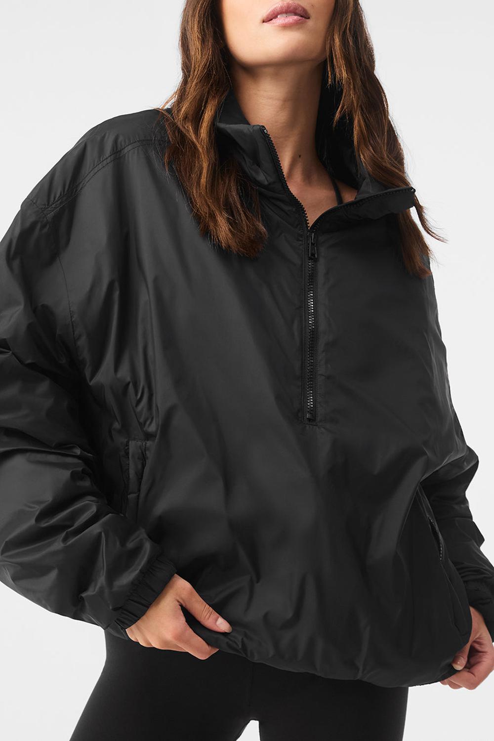 Μπουφαν γυναικεια Alo Yoga Latitude Light Weight 1/2 Zip Pullover μαυρα | Greece  NPFKE-1349