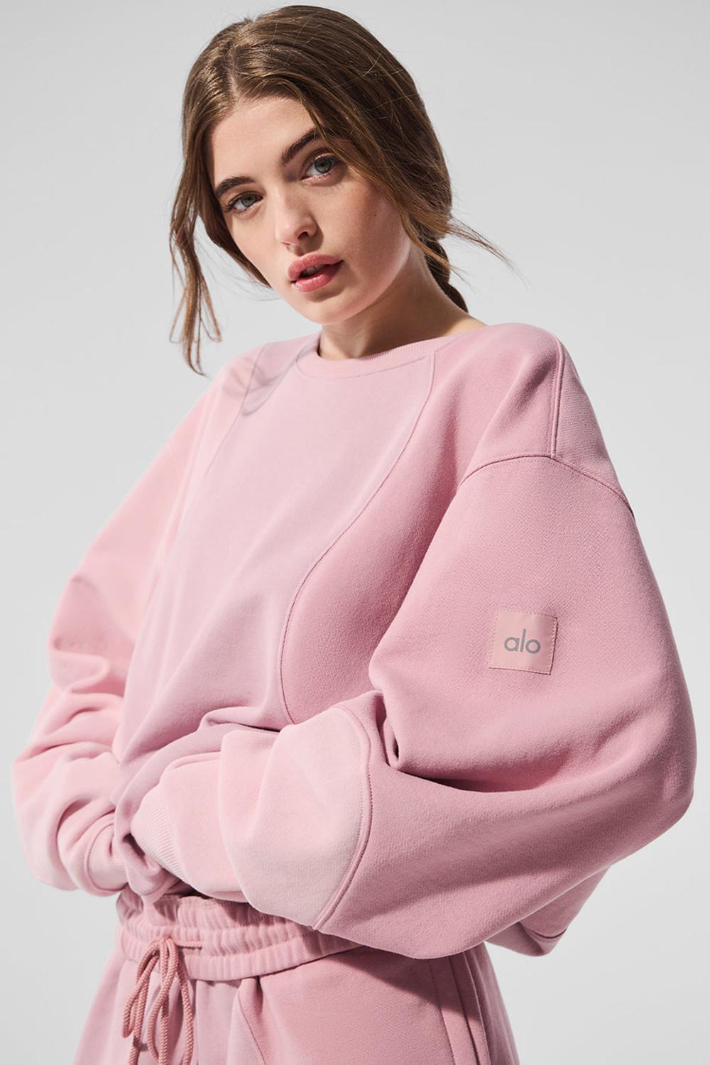 Φουτερ γυναικεια Alo Yoga Make Waves Crew Neck ροζ | Greece  FULJZ-3761
