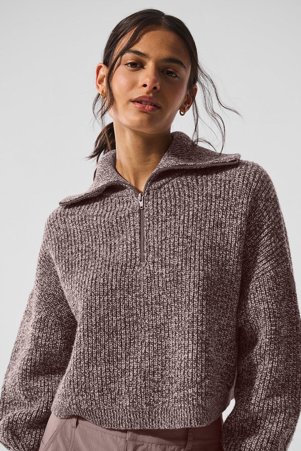 Φουτερ γυναικεια Alo Yoga Marl 1/4 Zip Mushroom Marl | Greece  YOIJB-1475
