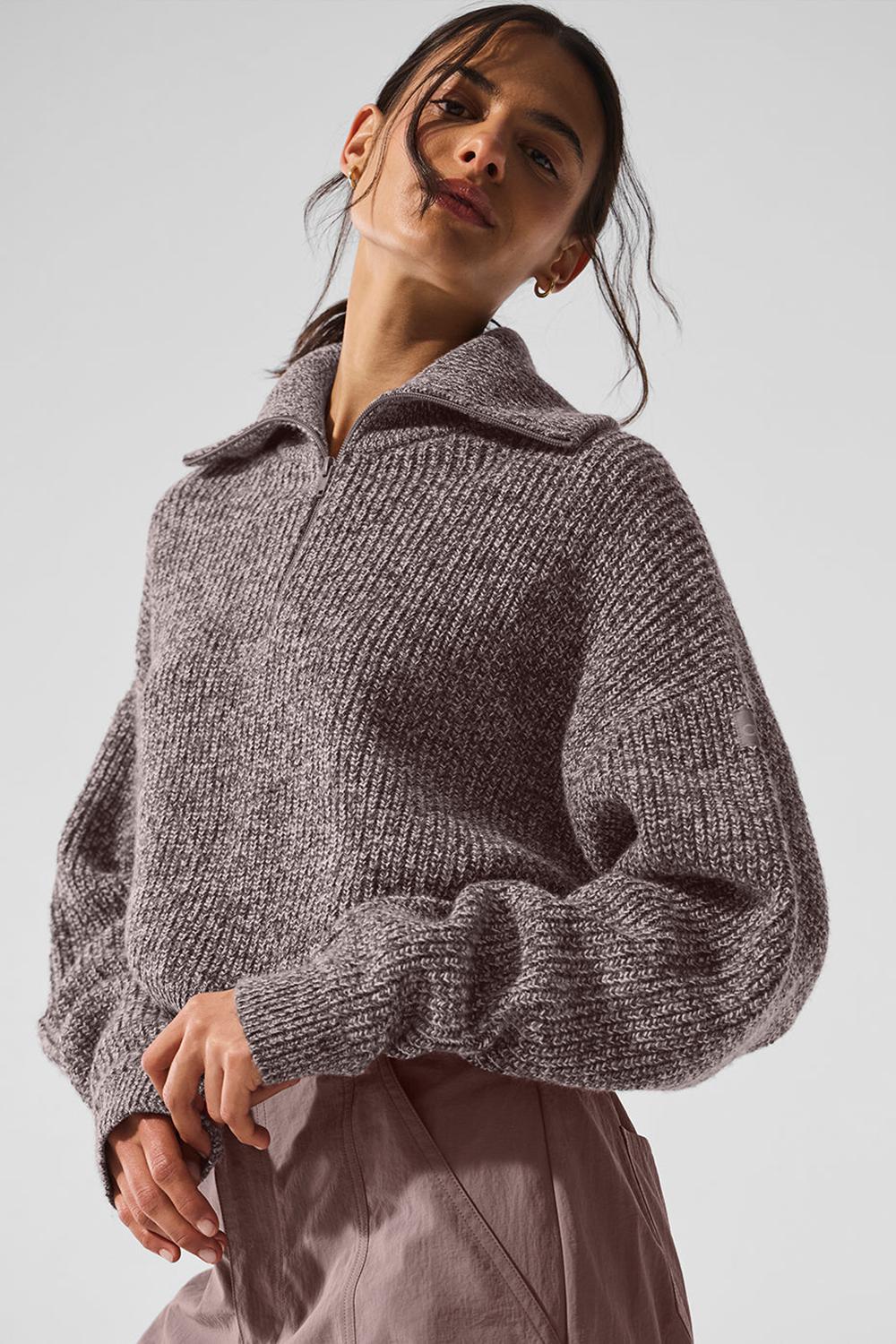 Φουτερ γυναικεια Alo Yoga Marl 1/4 Zip Mushroom Marl | Greece  YOIJB-1475