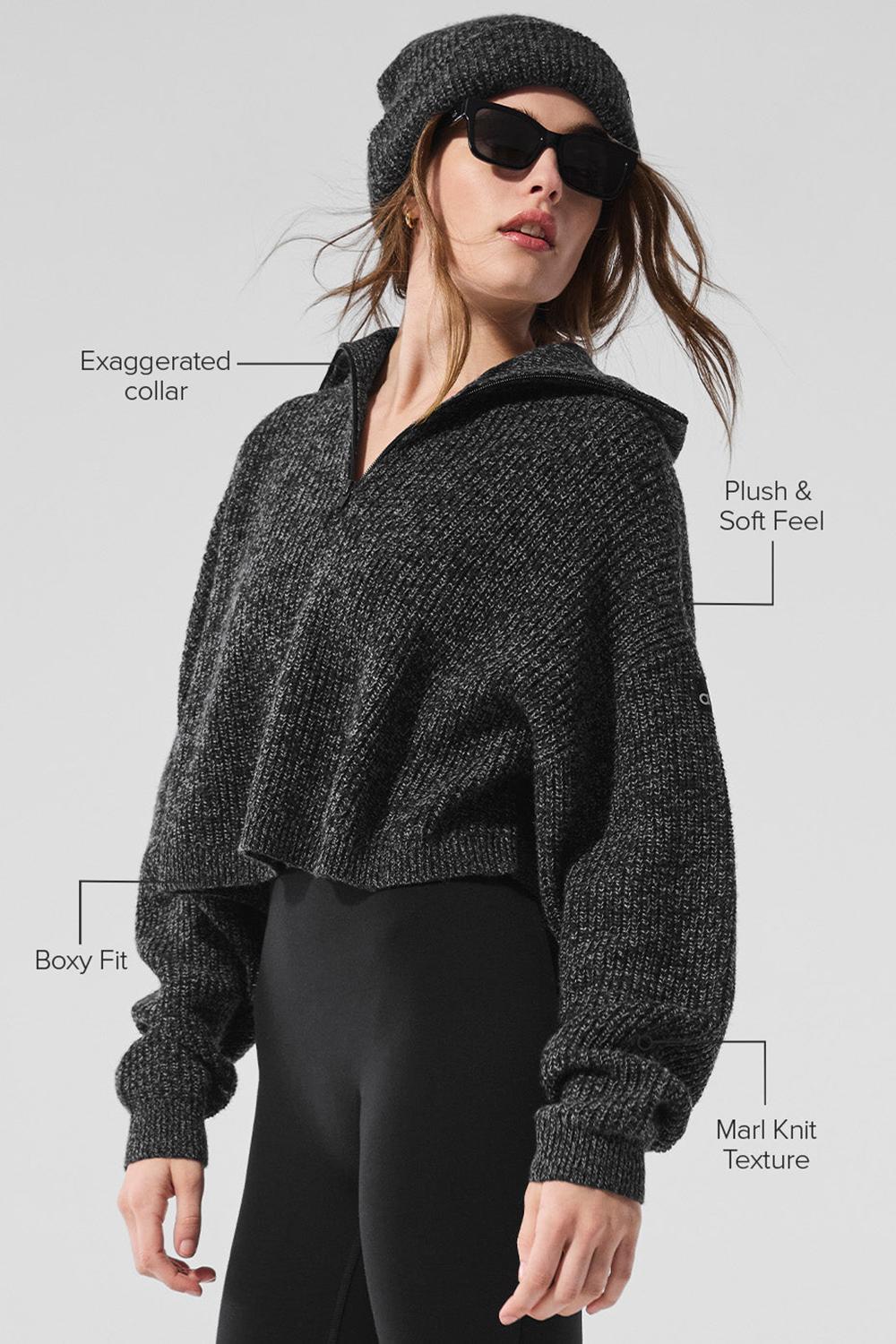 Φουτερ γυναικεια Alo Yoga Marl 1/4 Zip μαυρα | Greece  EHVZW-1365