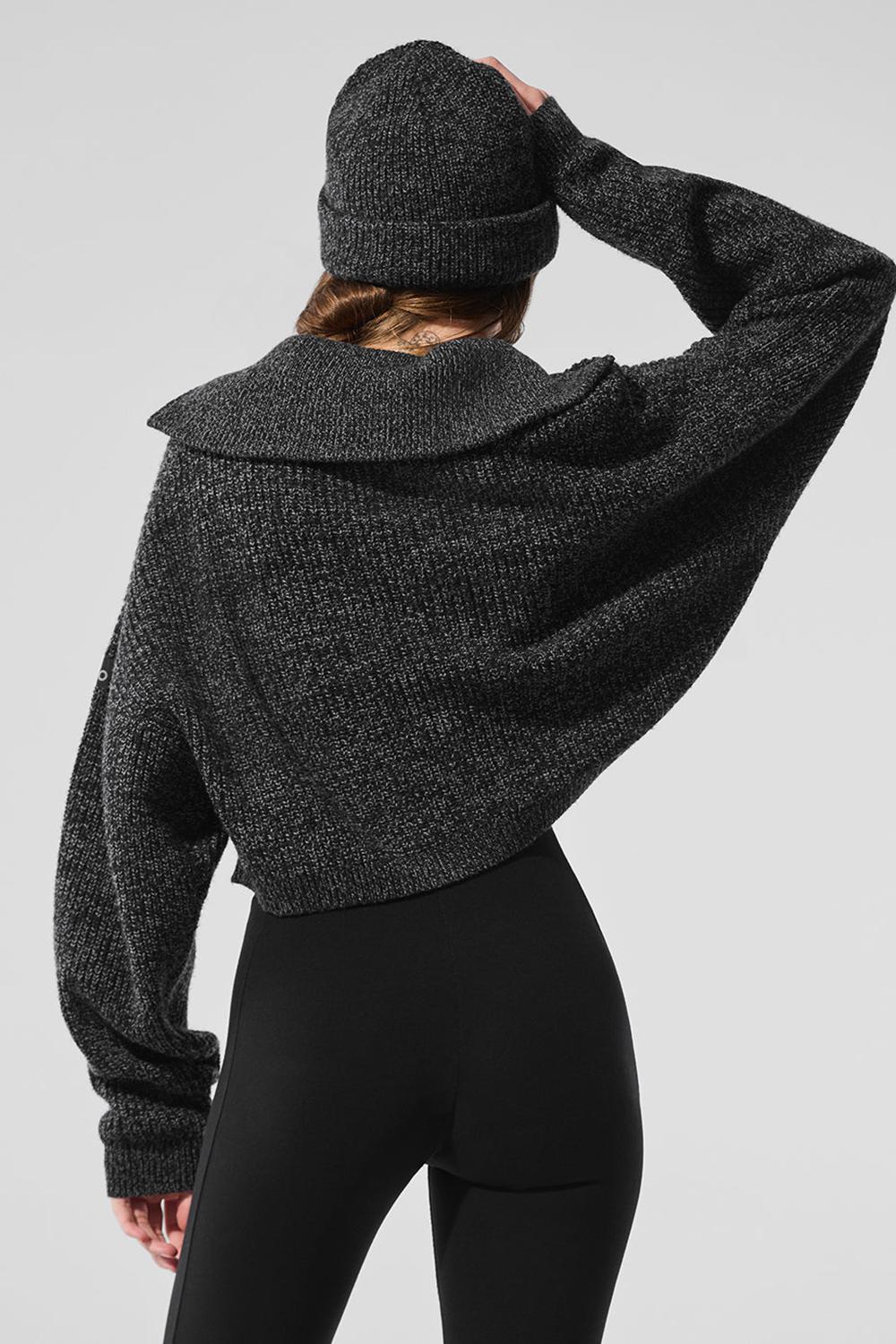 Φουτερ γυναικεια Alo Yoga Marl 1/4 Zip μαυρα | Greece  EHVZW-1365