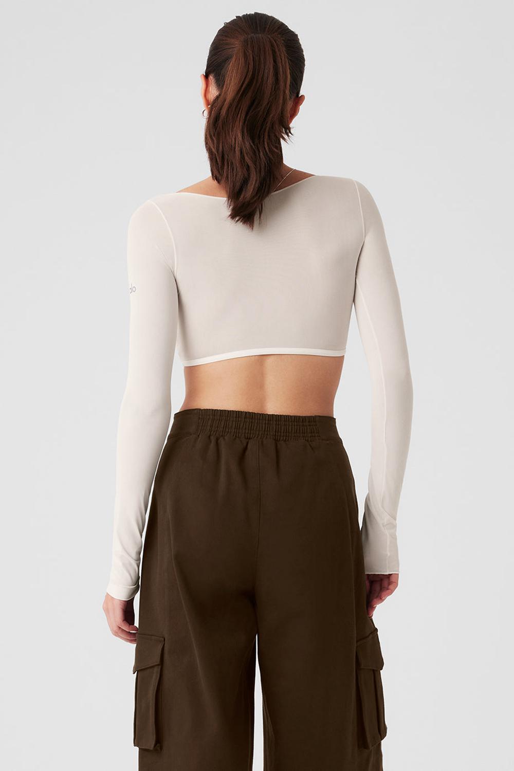 Μακρυμανικο γυναικεια Alo Yoga Mesh Sheer Illusion Cropped Ivory | Greece  FZCIT-4856
