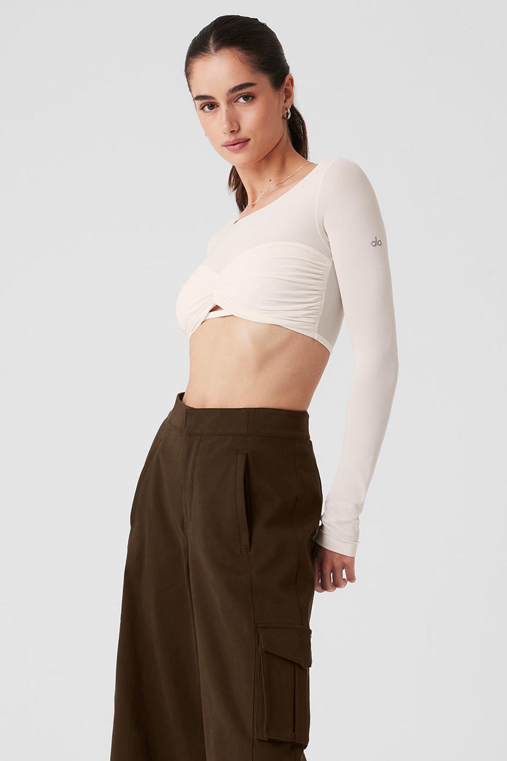 Μακρυμανικο γυναικεια Alo Yoga Mesh Sheer Illusion Cropped Ivory | Greece  FZCIT-4856