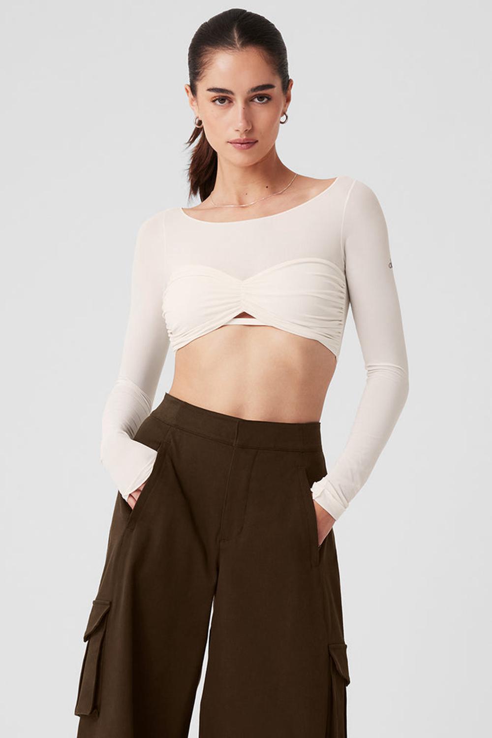 Μακρυμανικο γυναικεια Alo Yoga Mesh Sheer Illusion Cropped Ivory | Greece  FZCIT-4856