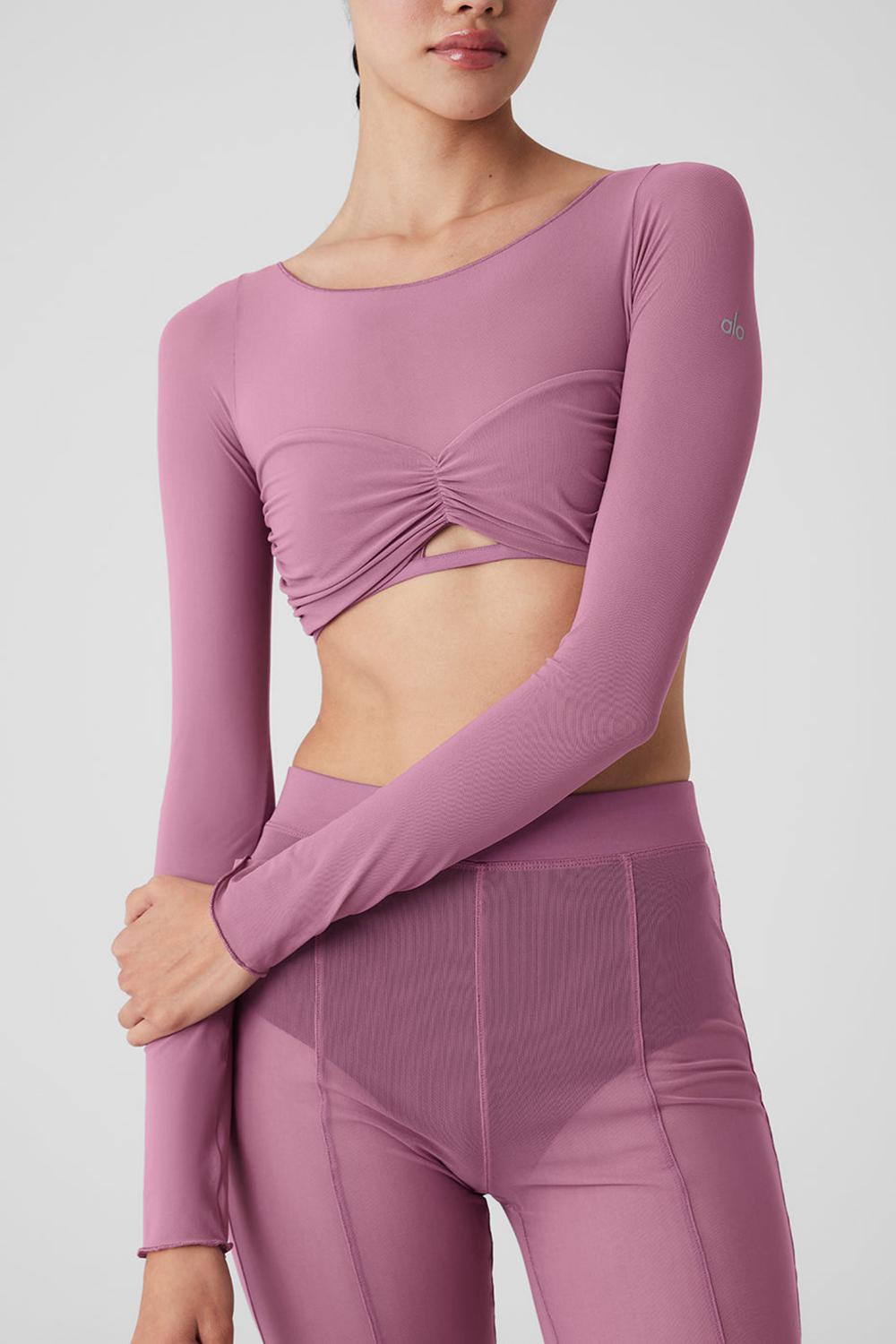 Μακρυμανικο γυναικεια Alo Yoga Mesh Sheer Illusion Cropped Soft Mulberry | Greece  WRZPB-6582