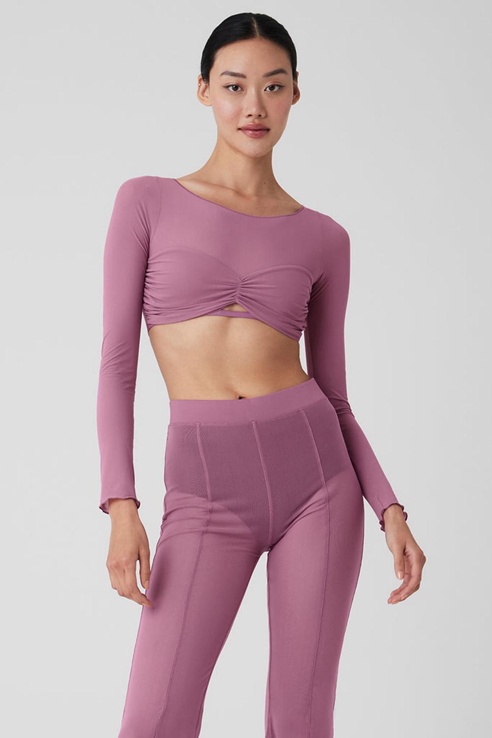 Μακρυμανικο γυναικεια Alo Yoga Mesh Sheer Illusion Cropped Soft Mulberry | Greece  WRZPB-6582