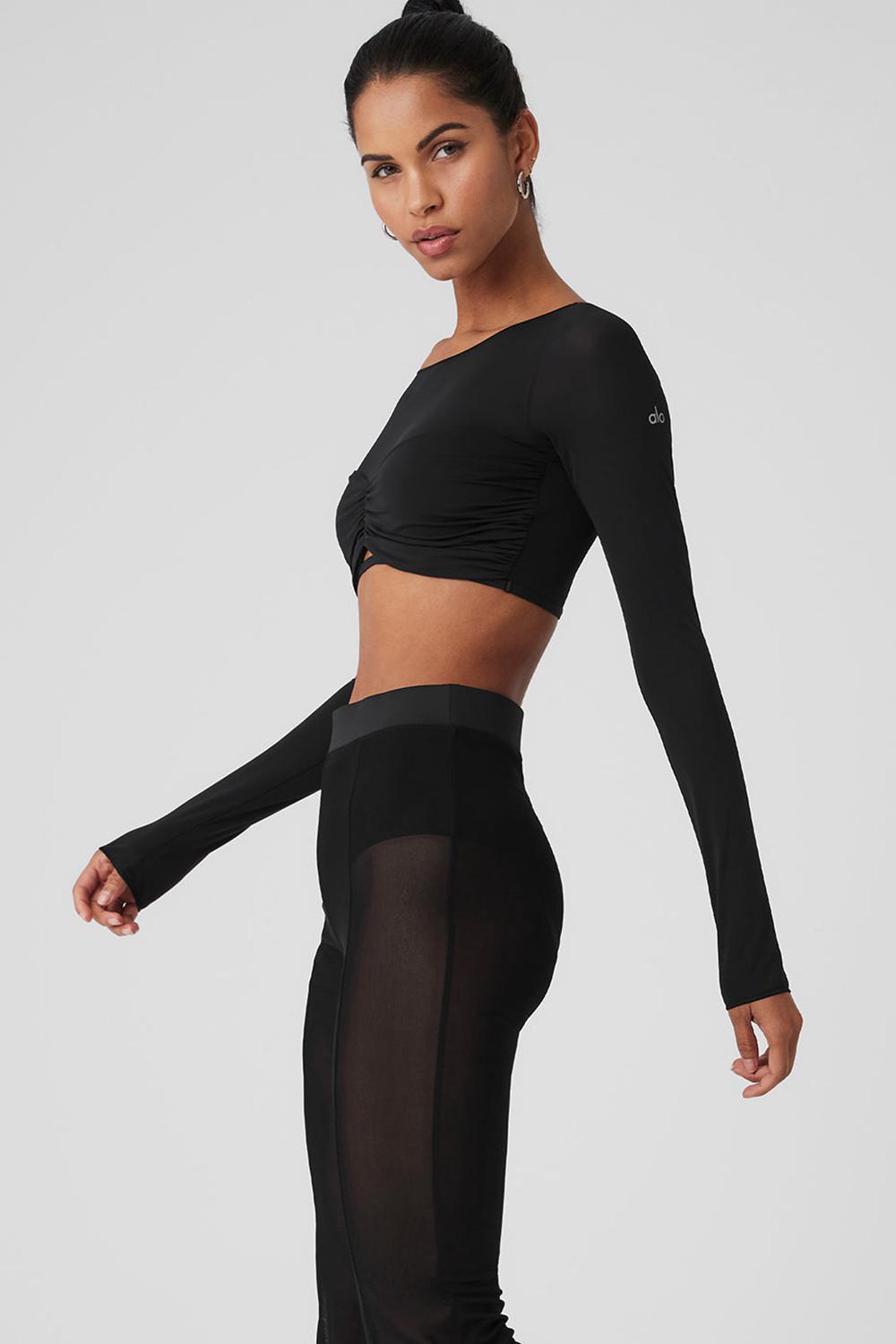 Μακρυμανικο γυναικεια Alo Yoga Mesh Sheer Illusion Cropped μαυρα | Greece  FBVWJ-4250