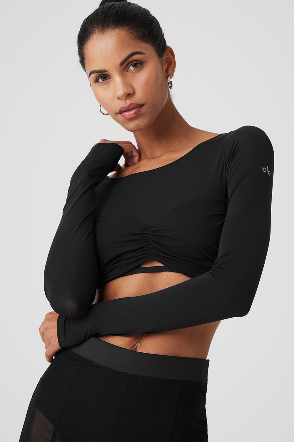 Μακρυμανικο γυναικεια Alo Yoga Mesh Sheer Illusion Cropped μαυρα | Greece  FBVWJ-4250