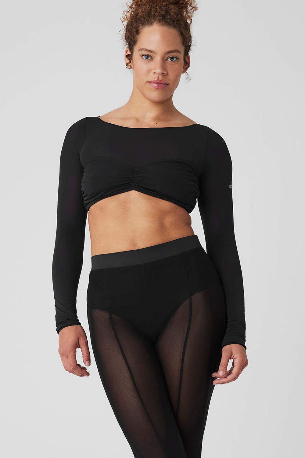 Μακρυμανικο γυναικεια Alo Yoga Mesh Sheer Illusion Cropped μαυρα | Greece  FBVWJ-4250