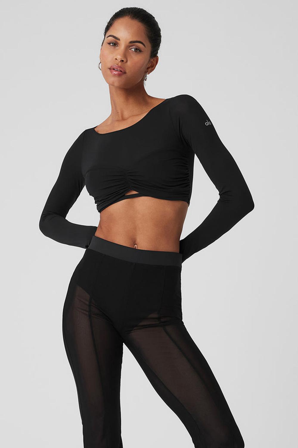 Μακρυμανικο γυναικεια Alo Yoga Mesh Sheer Illusion Cropped μαυρα | Greece  FBVWJ-4250