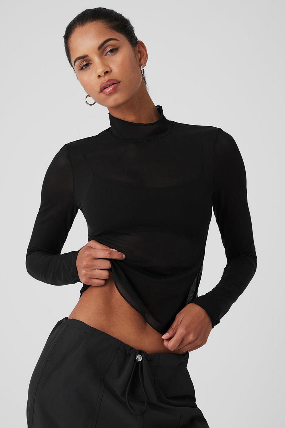 Μακρυμανικο γυναικεια Alo Yoga Mesh Sheer Illusion Mock Neck μαυρα | Greece  XCUEJ-1798