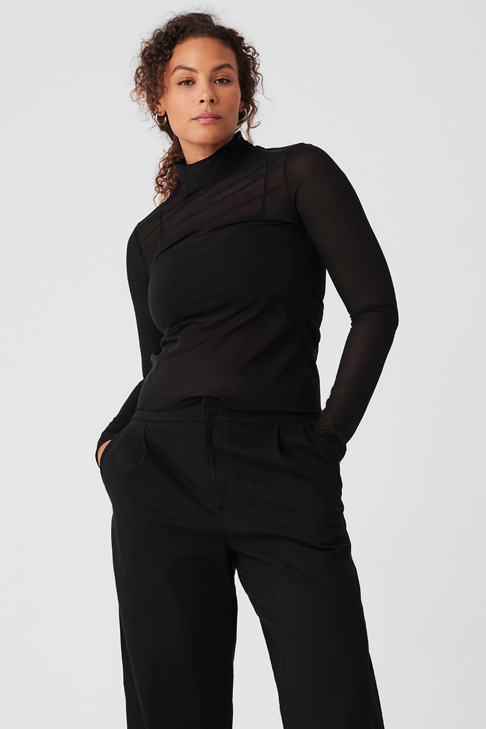 Μακρυμανικο γυναικεια Alo Yoga Mesh Sheer Illusion Mock Neck μαυρα | Greece  XCUEJ-1798