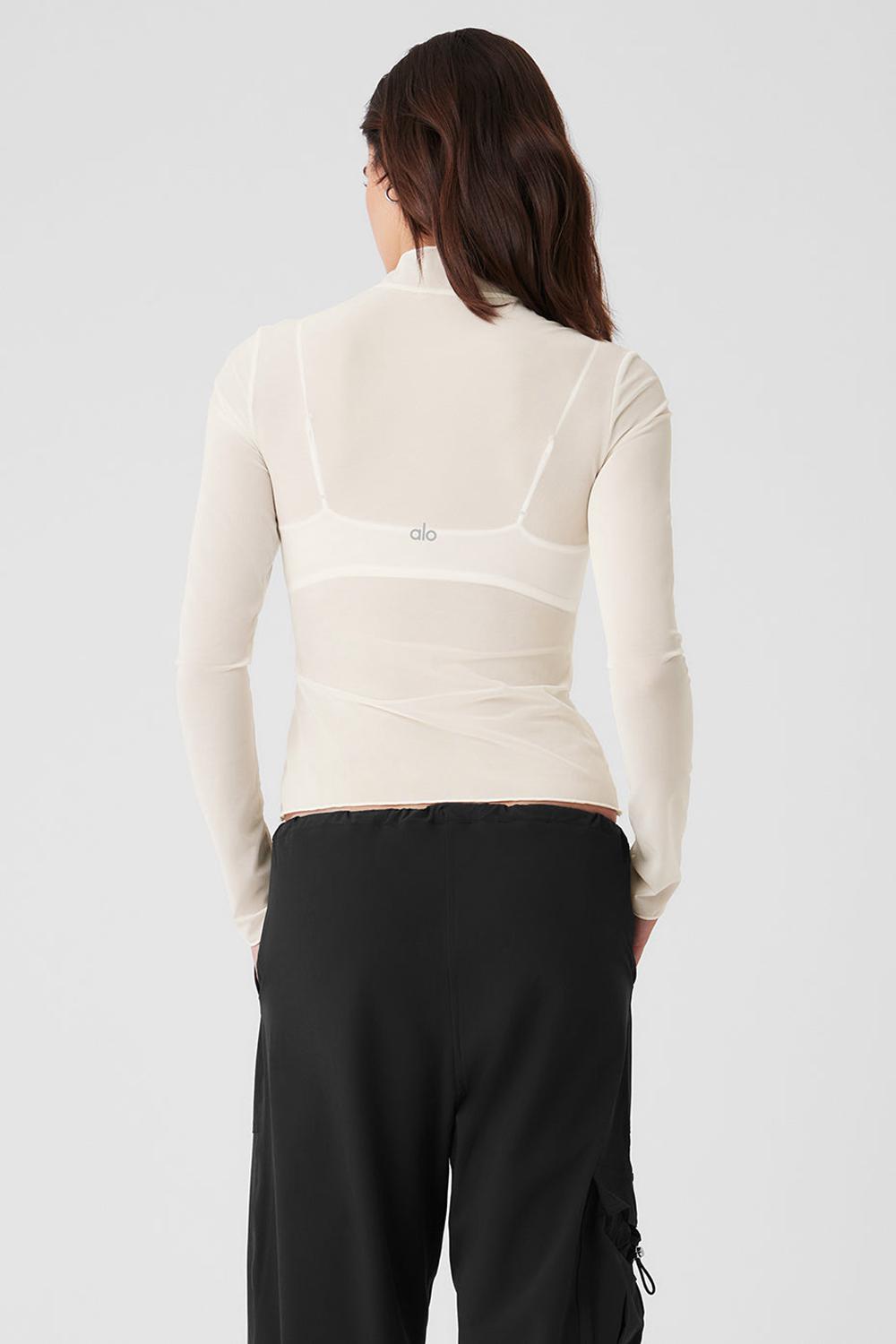 Μακρυμανικο γυναικεια Alo Yoga Mesh Sheer Illusion Mock Neck Ivory | Greece  OZNIK-2843