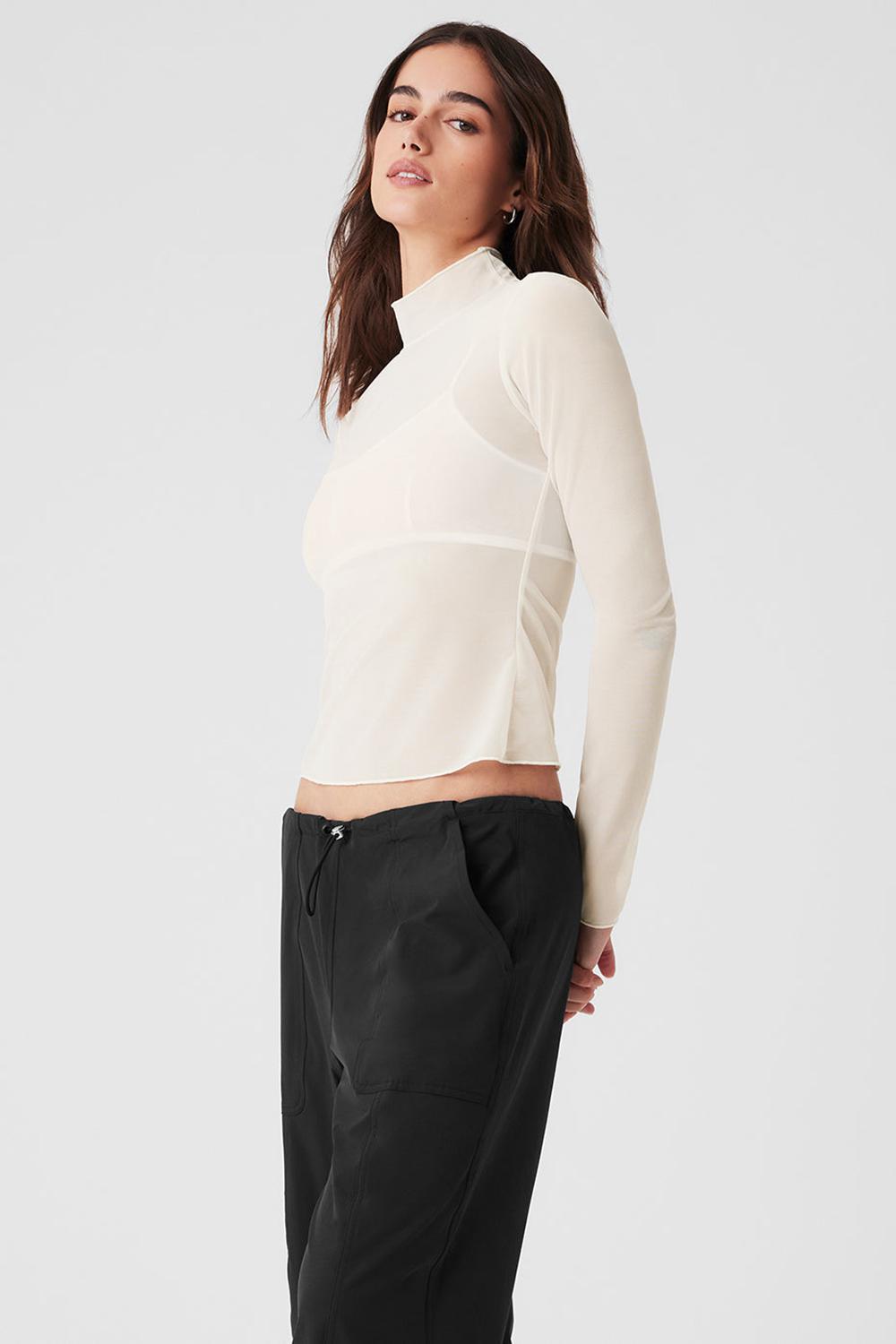 Μακρυμανικο γυναικεια Alo Yoga Mesh Sheer Illusion Mock Neck Ivory | Greece  OZNIK-2843