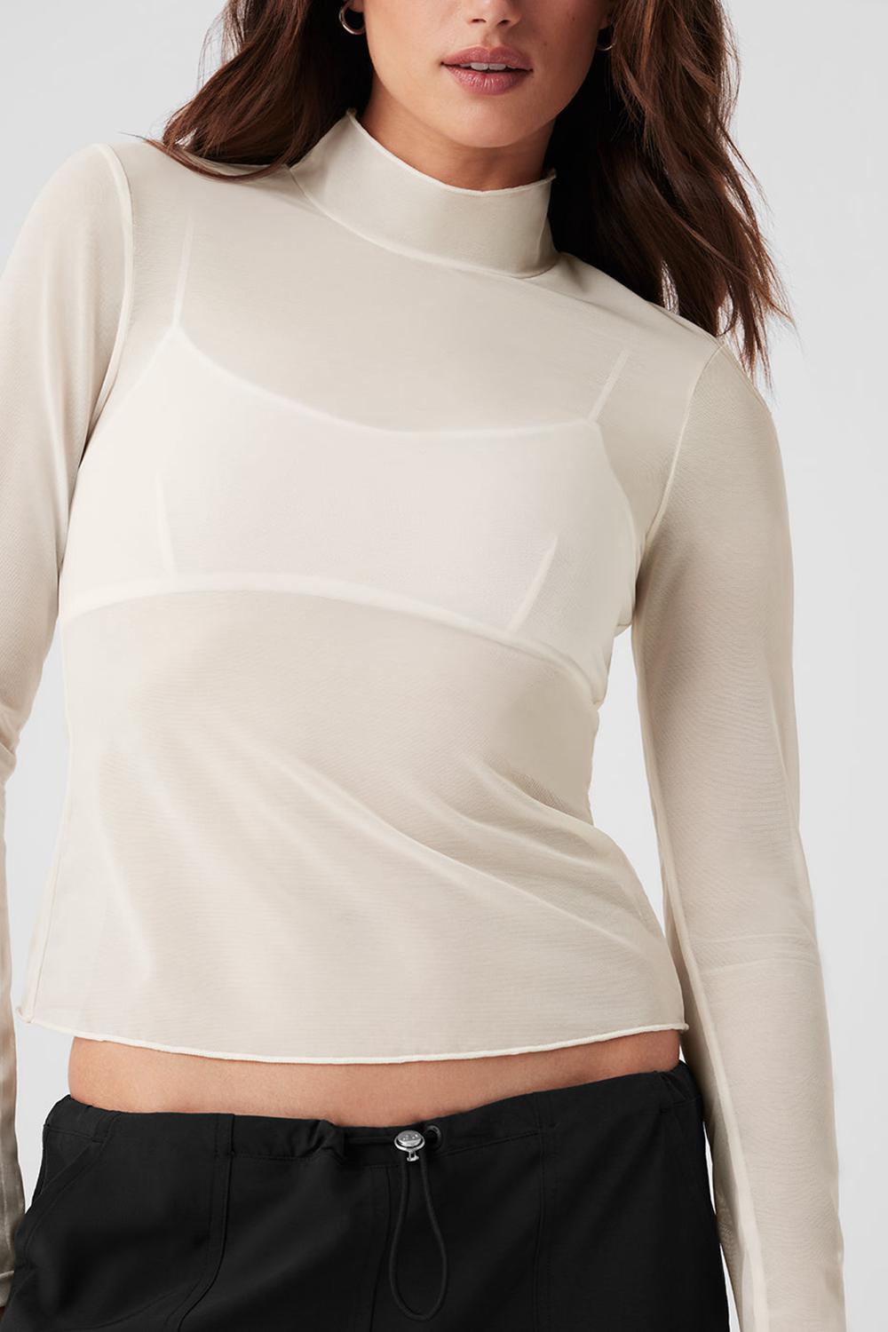 Μακρυμανικο γυναικεια Alo Yoga Mesh Sheer Illusion Mock Neck Ivory | Greece  OZNIK-2843