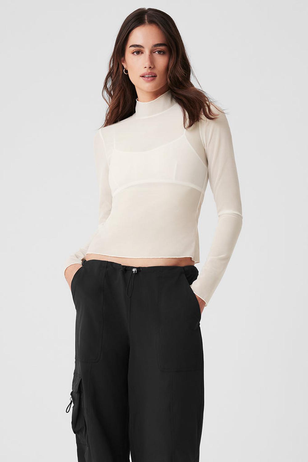 Μακρυμανικο γυναικεια Alo Yoga Mesh Sheer Illusion Mock Neck Ivory | Greece  OZNIK-2843