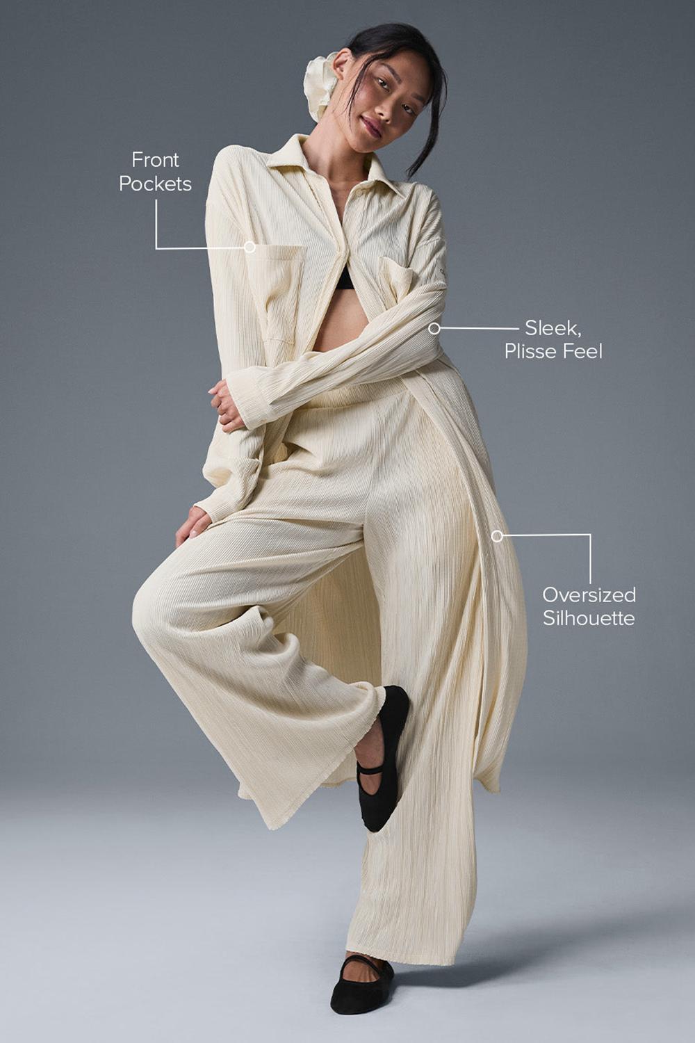 Φορεμα γυναικεια Alo Yoga Micro Plisse Shirt Oat Milk | Greece  WCGHA-5891