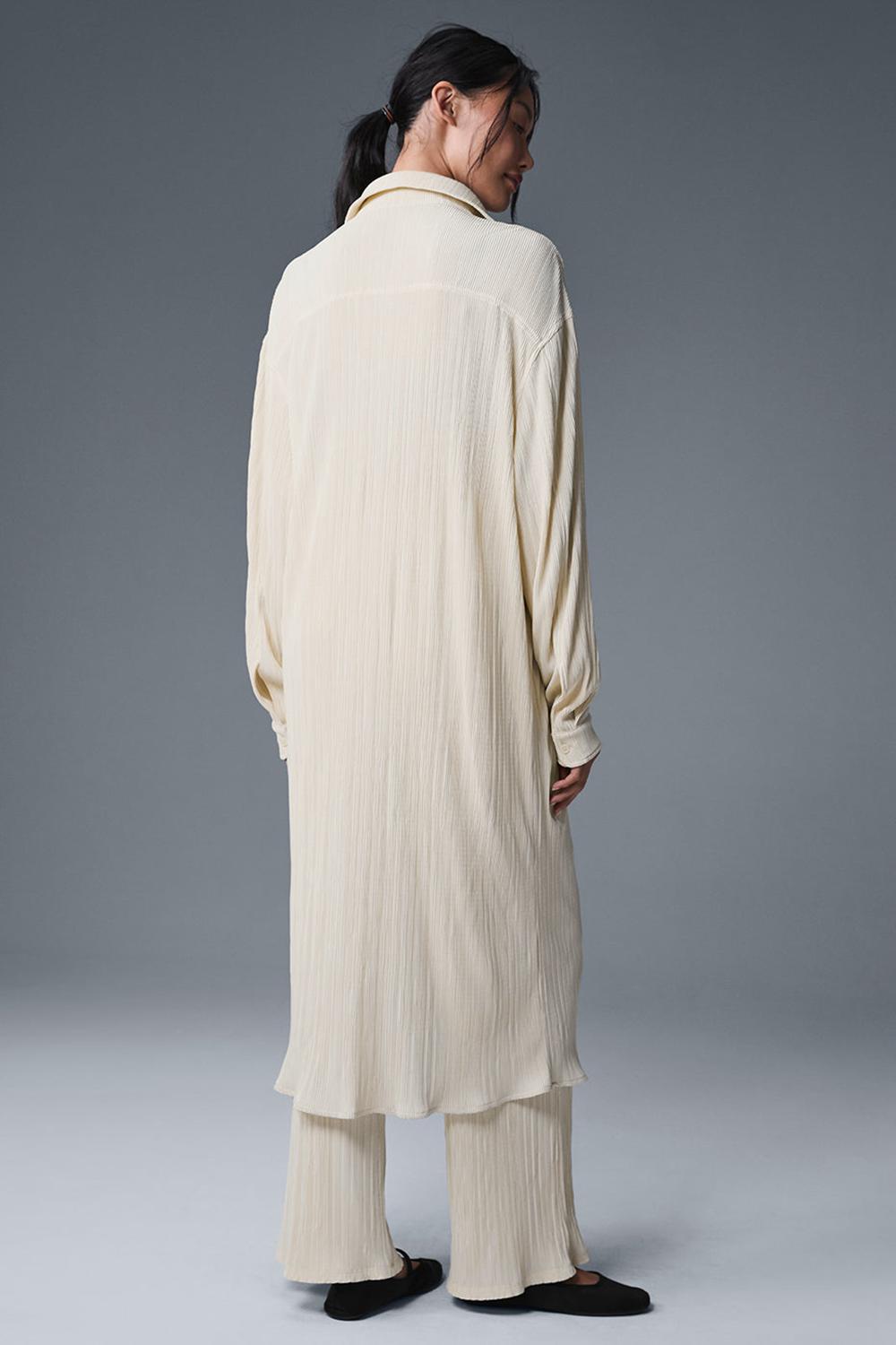 Φορεμα γυναικεια Alo Yoga Micro Plisse Shirt Oat Milk | Greece  WCGHA-5891