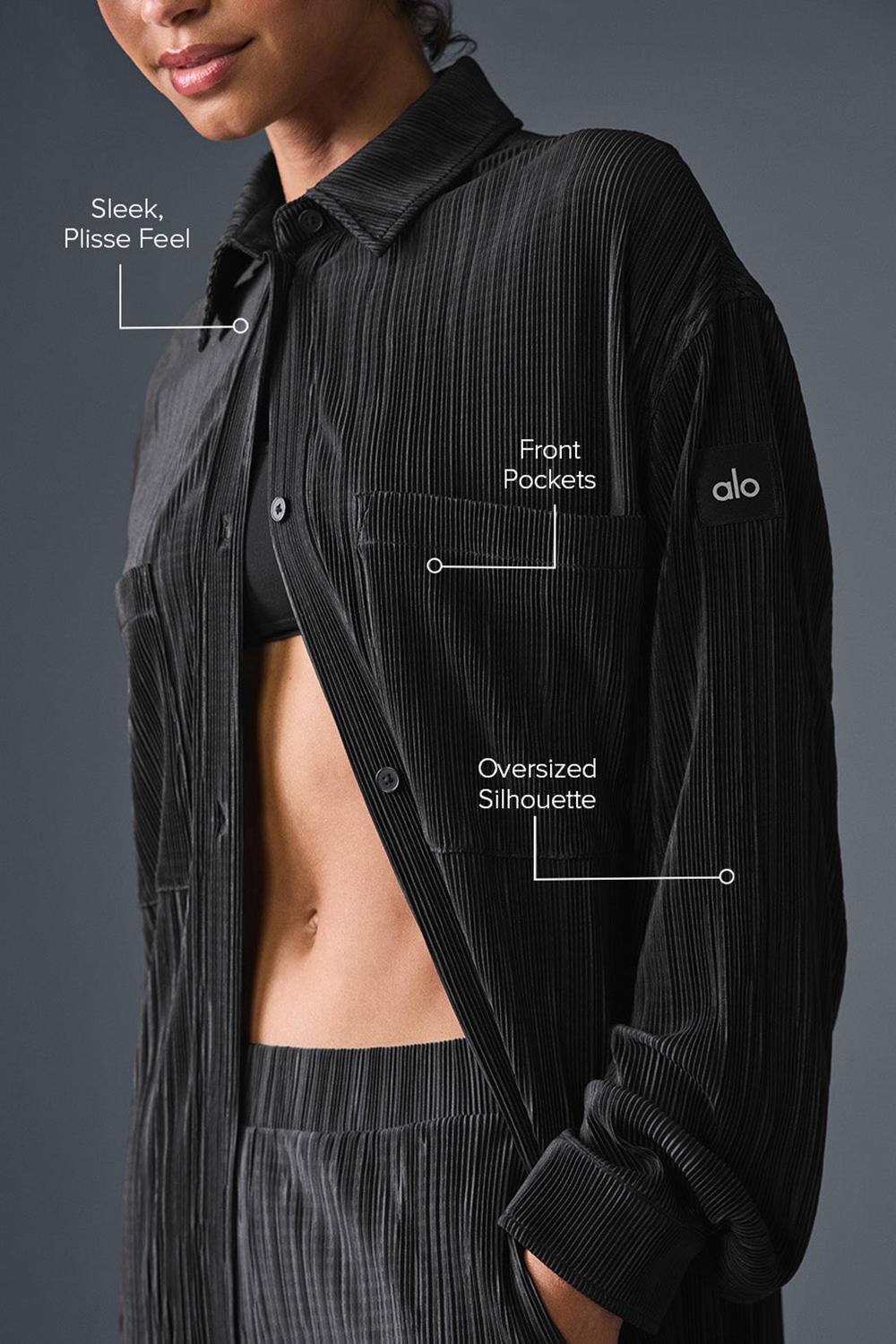 Φορεμα γυναικεια Alo Yoga Micro Plisse Shirt μαυρα | Greece  JRNTM-4916