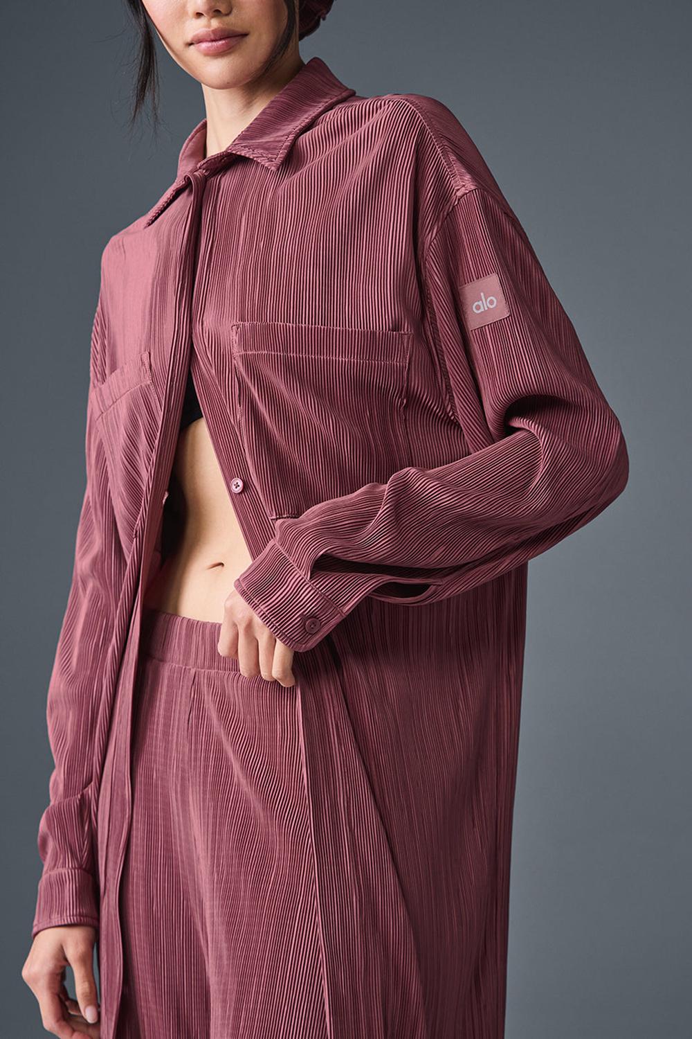 Φορεμα γυναικεια Alo Yoga Micro Plisse Shirt μπορντο | Greece  UOSQP-5087